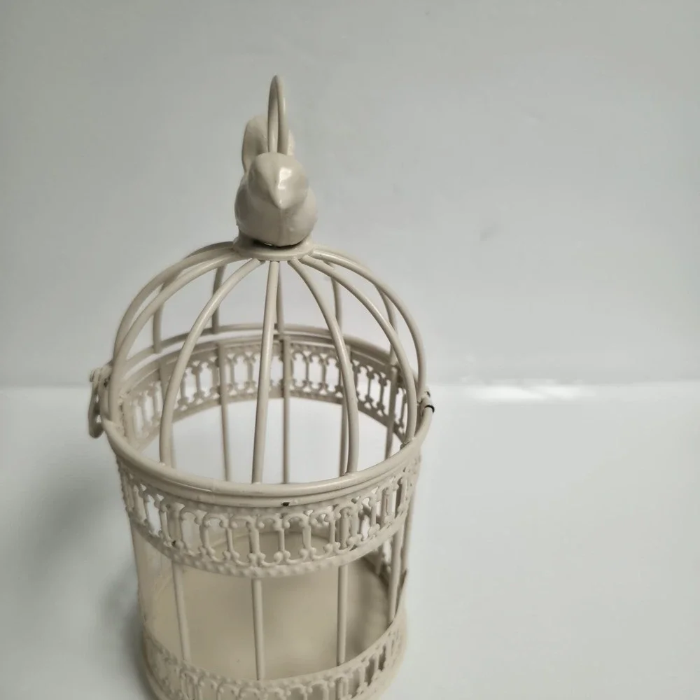 SmallWhite Metal Decorative Bird Cage Tealight Candle Holder Wedding Favor Decor